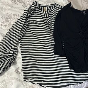 Bundle deal 2 shirts Black and White Striped Women's Long-Sleeve Top & black top